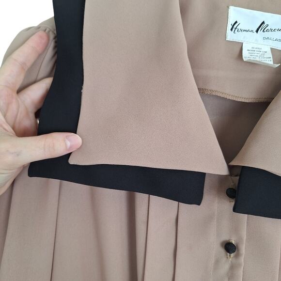 Vintage Herman Marcus Dallas Sheer Midi Dress Black Brown Square Collar 12 - Picture 6 of 12